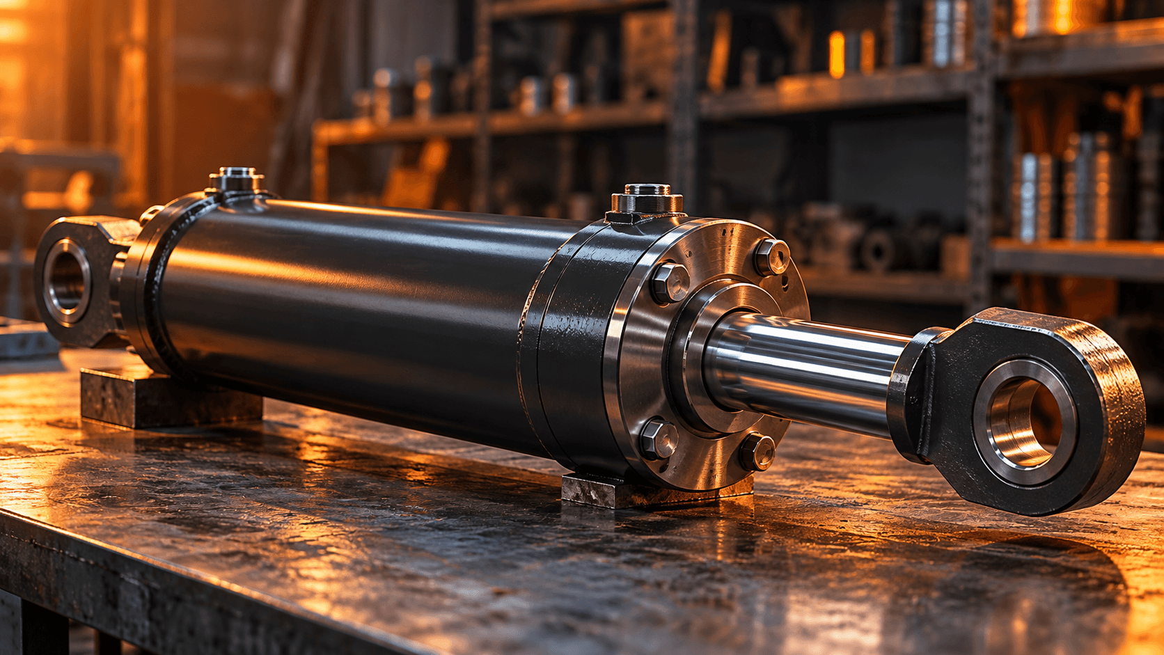 Industry illustration of a hydraulic cylinder in an industrial workshop